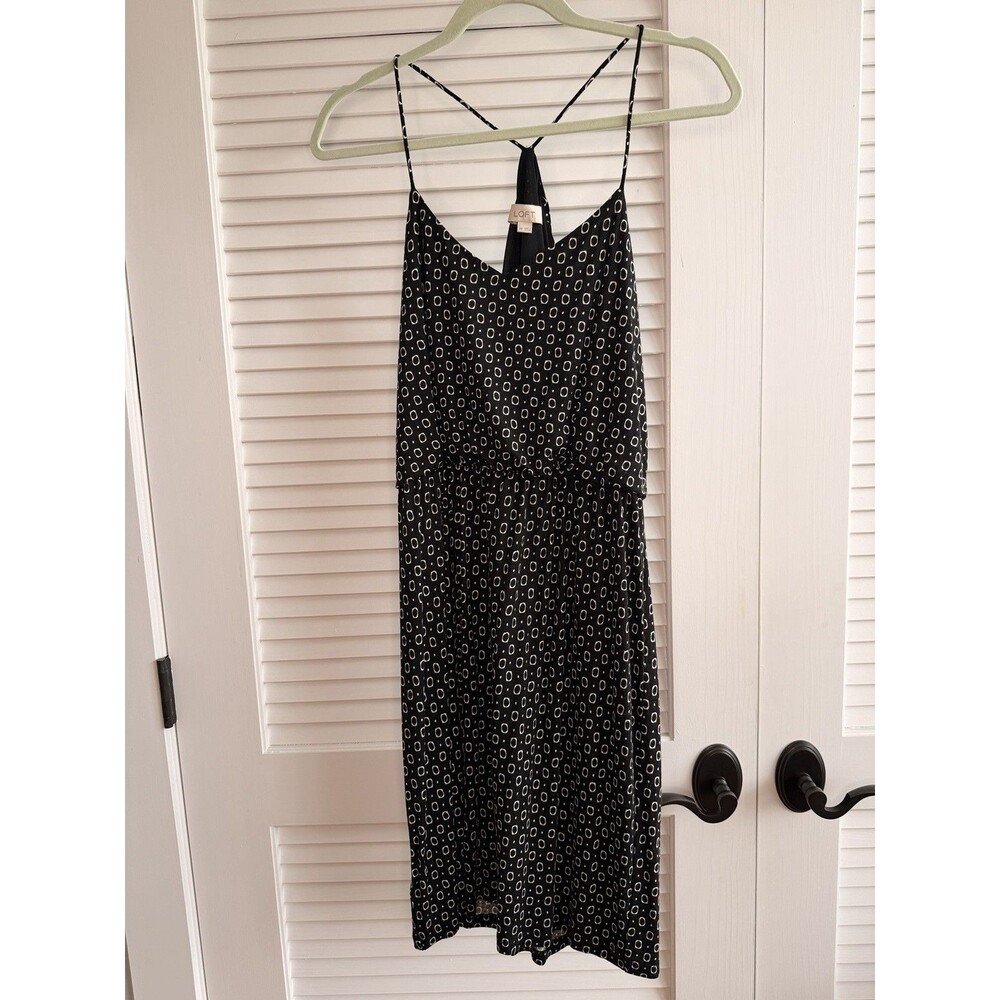 Loft Ann Taylor Sundress MP Petite Black White Geometric Fit Flare Boho Chic